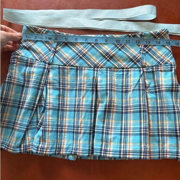 90s Y2K Vintage Pleated Mini Skirt Plaid Brown Blue White Small – Ribbon - Picture 4 of 8